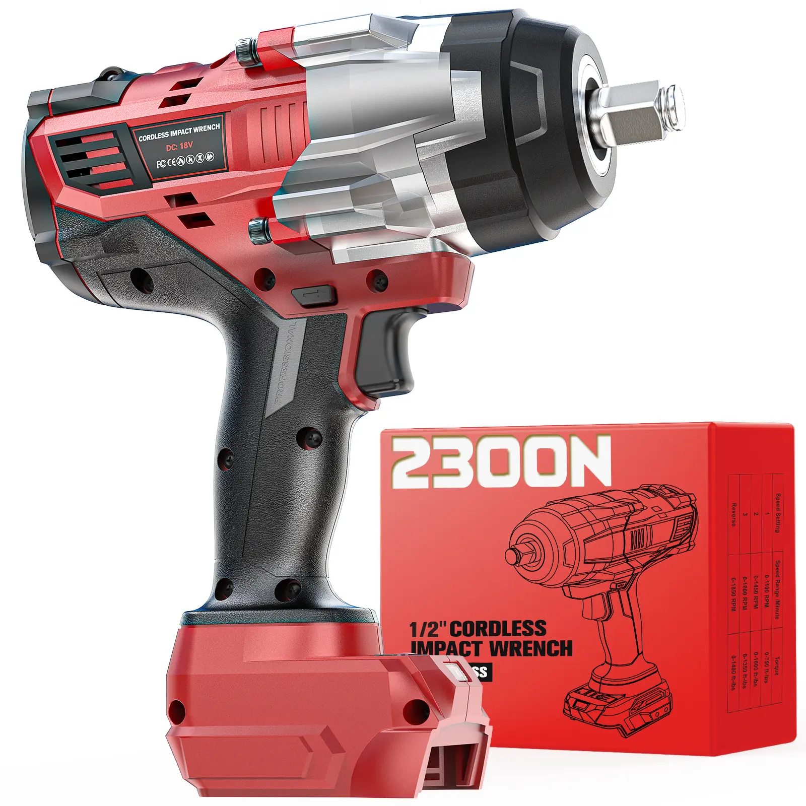 Llave de impacto inalámbrica de 1700 ft-lbs (2300 N·m) y 1/2", compatible con baterías Milwaukee de 18 V; pistola de impacto sin escobillas con 4 modos y luz LED, ideal para automóviles y camiones.