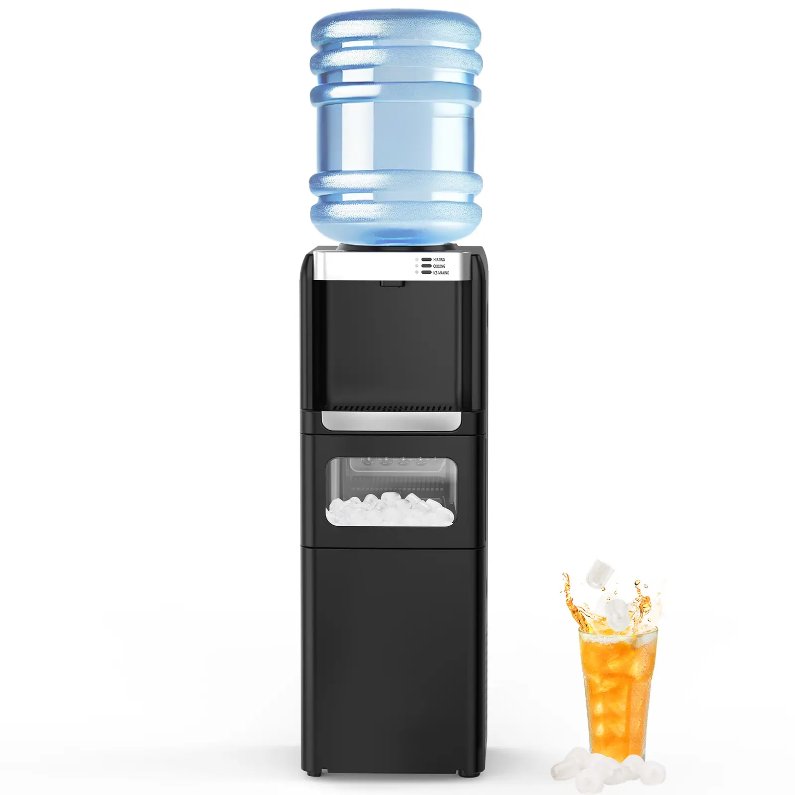 Dispensador de agua con función de fabricación de hielo, enfriador de agua fría y caliente de carga superior para botellas de 5 galones — Incluye seguro de seguridad para niños.