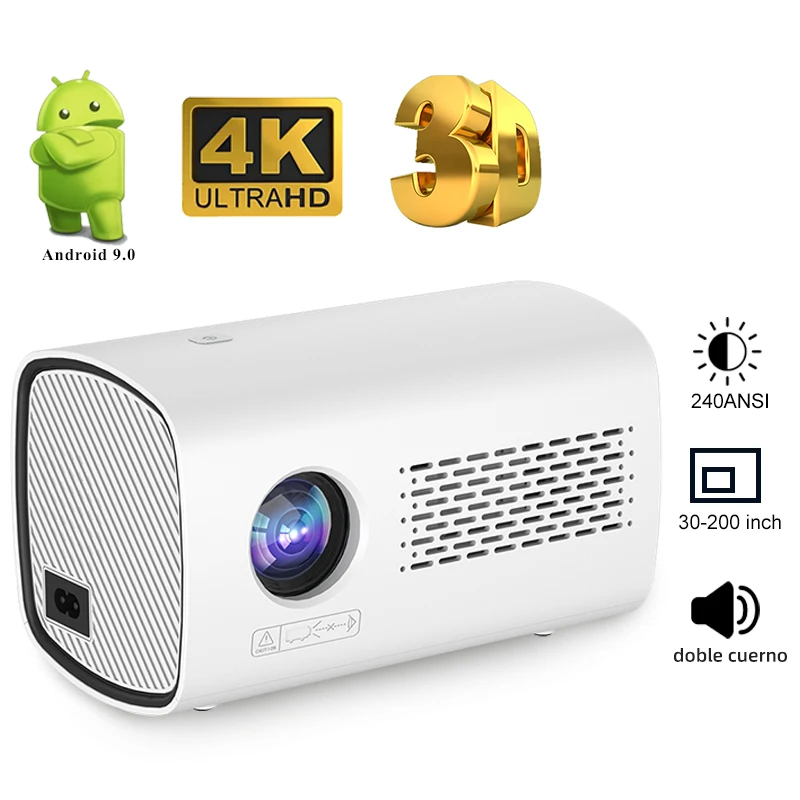 T100 Android 9 1+16G 1080P Proyector decodificación completa 4K Proyector Dual 6G Wifi6 BT5.2 180Ansi cine hogar Keystone HDMI Proyector