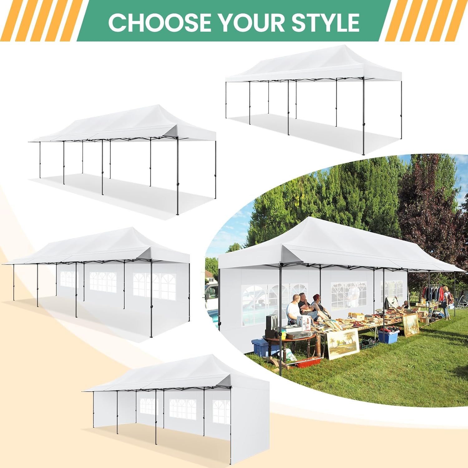 COBIZI - Toldo desplegable de 10 x 20 Pulgadas con 6 Paredes Laterales, toldo Impermeable para Eventos al Aire última intervensión, UPF 50+ cenador portátil para Fiestas, Playa, Camping, Boda,