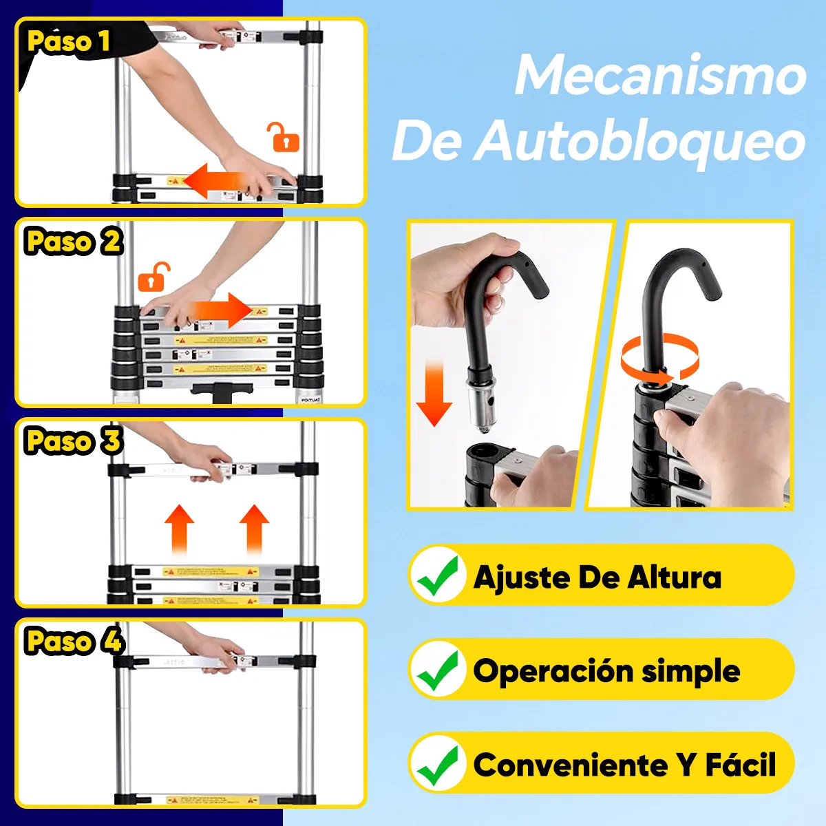 Escalera Telescópica Retráctil Aluminio Plegable 6.2 Metros