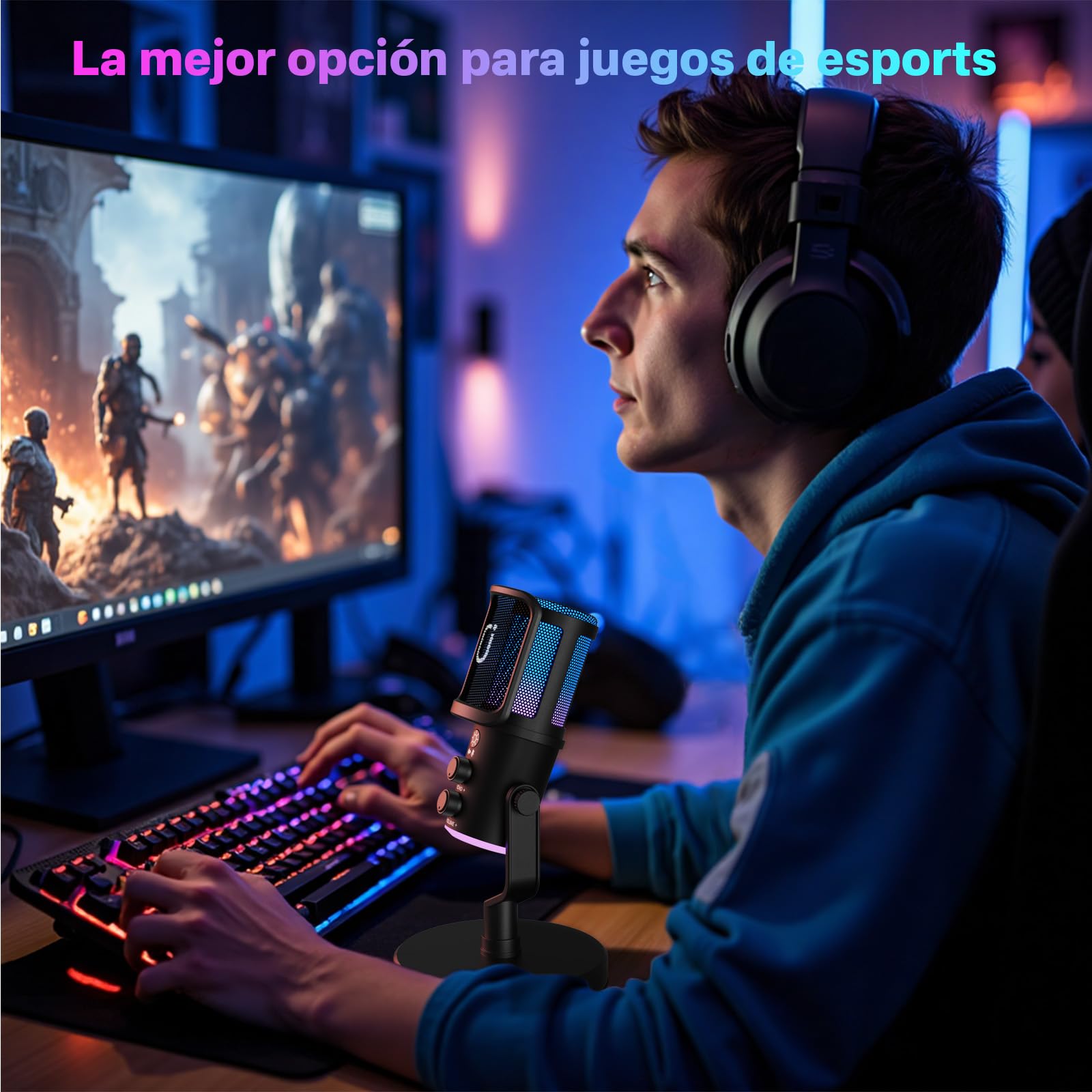 【Audífonos gratis】Micrófono JYX U-120 RGB para Gaming y Streaming con Auriculares – Cancelación de Ruido, Sonido Premium, USB/Tipo-C, Diseño Ergonómico y Funcional