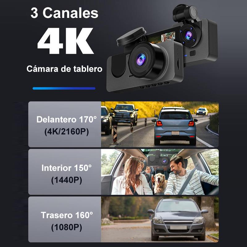 【QPJ】2026 nueva grabadora de conducción 4K Tarjeta de 64GB incorporada súper visión nocturna 170 ° gran angular Grabación en bucle de 24 horas, regalo de vacaciones