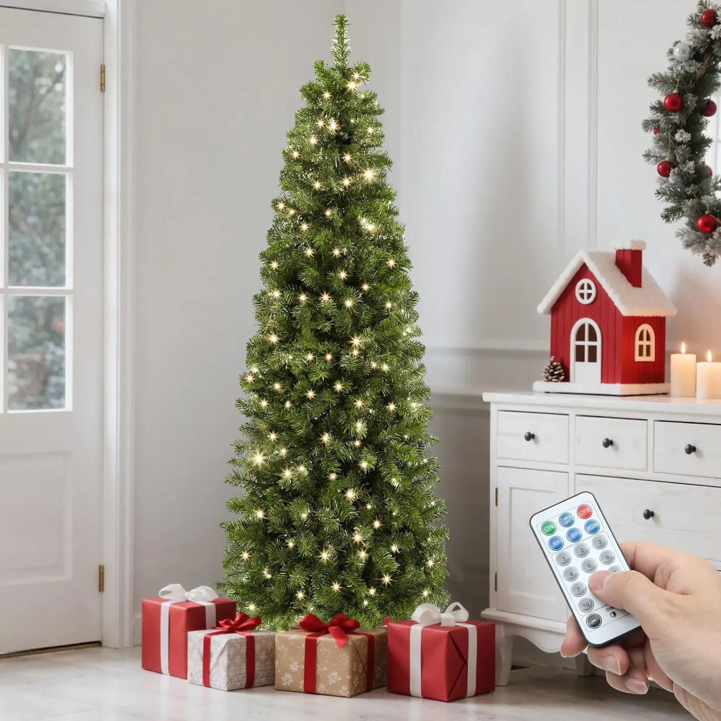Árbol de Navidad Artificial YITAHOME Preiluminado con 11 Modos de Luz y Control Remoto, 6, 7.5 y 9 Pies, Varios Estilos