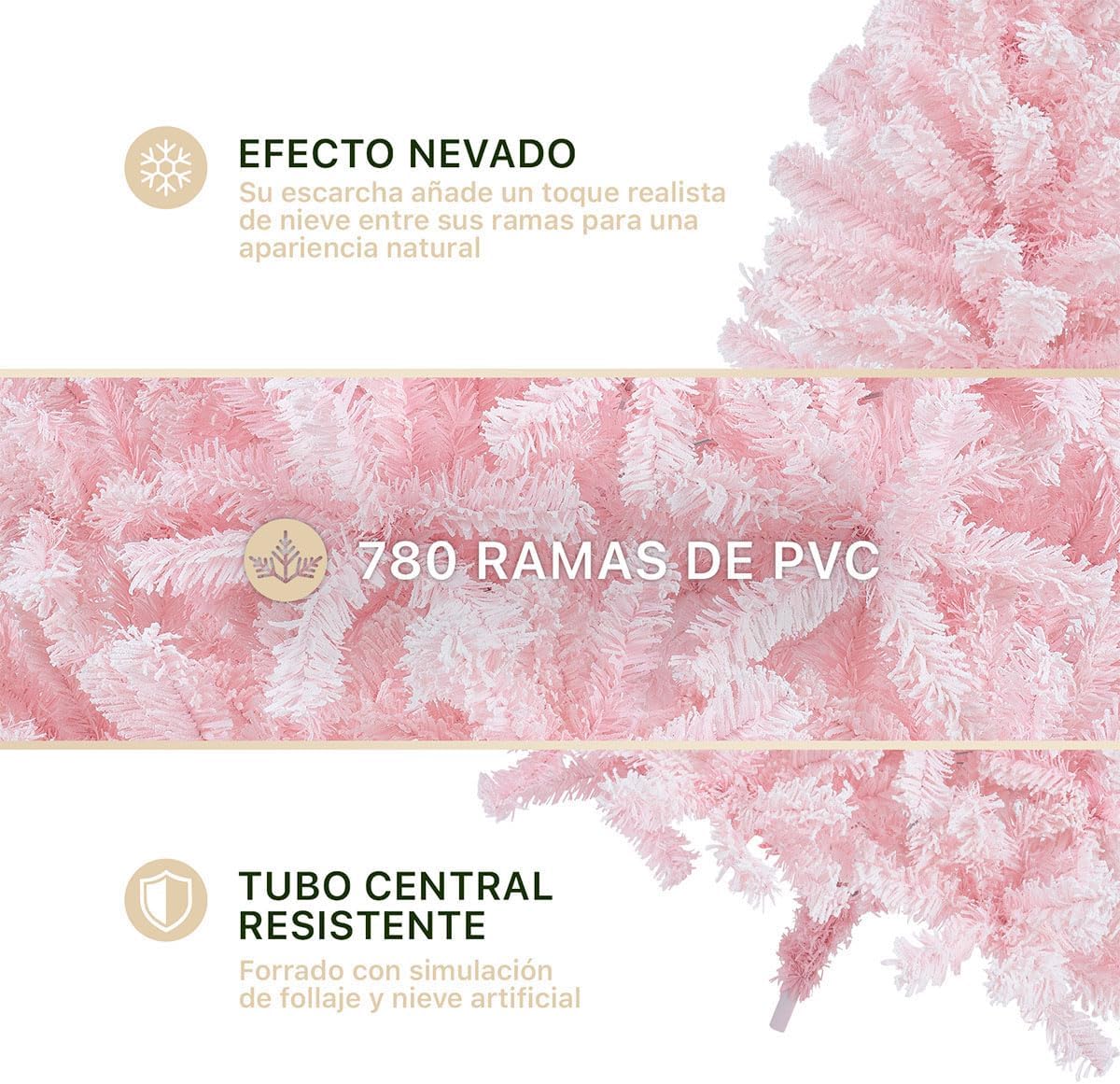 ESQUIMAL Árbol de Navidad Frondoso con Ramas Escarchadas, Pino Navideño (Rosa Nevado, 2.2 m)