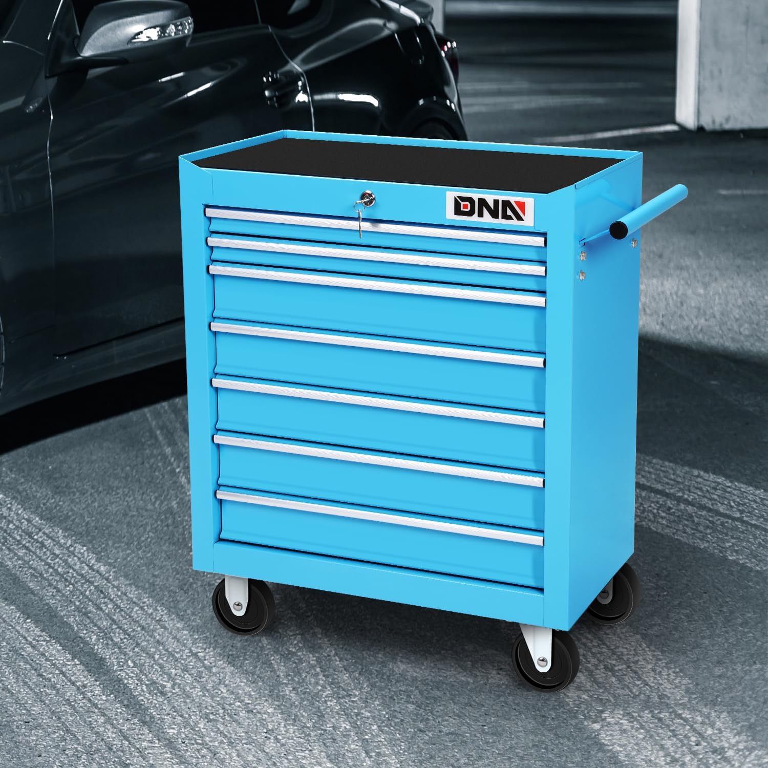 DNA MOTORING - Gabinete de Herramientas con Ruedas de plástico con Sistema de Bloqueo con Llave, Azul, TOOLS-00486