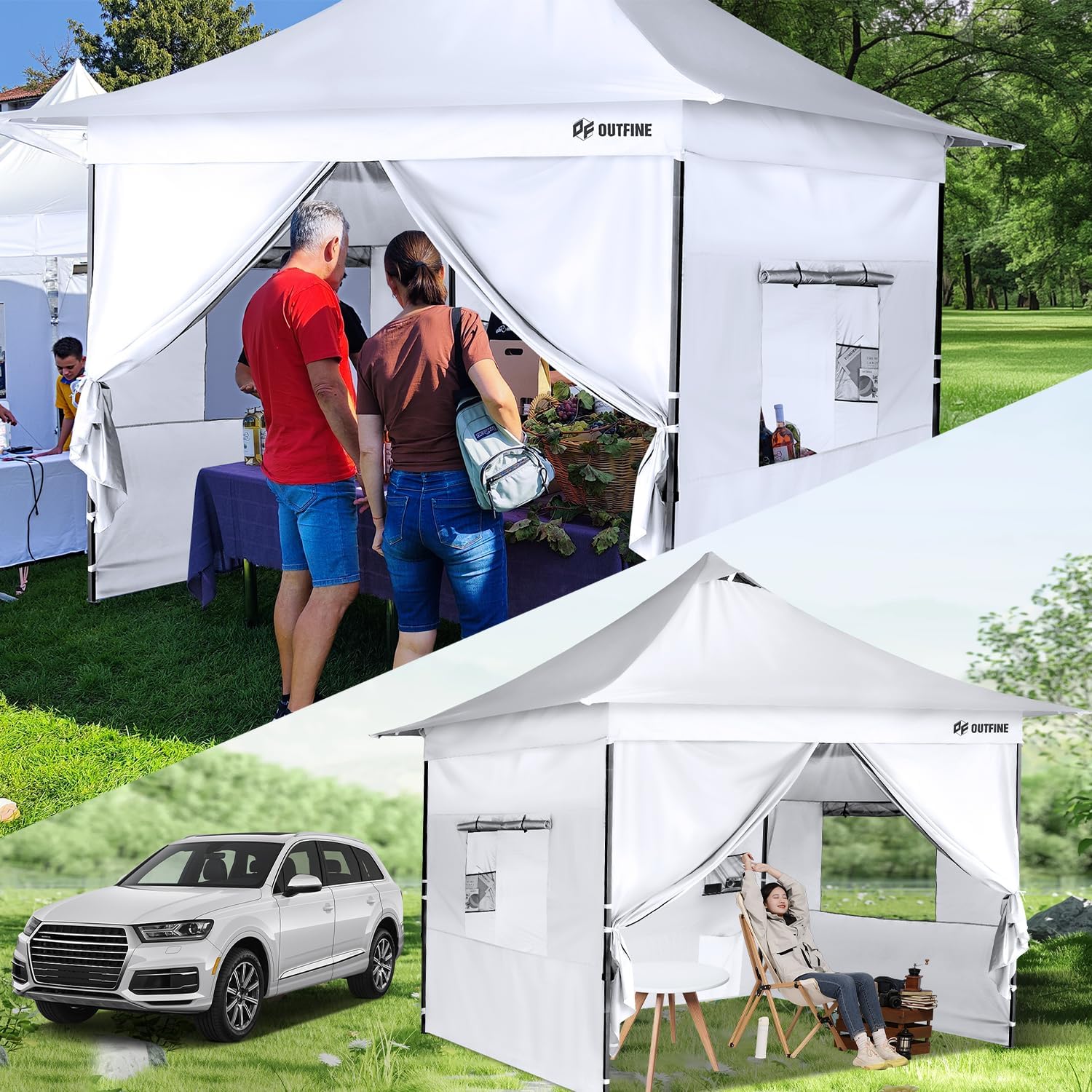 Toldo comercial resistente emergente de 12 x 12" en la parte superior y 10 x 10" en la base, marco de metal reforzado con cables de acero, bolsa con ruedas, paredes laterales x4, bolsas de arena x4, estacas para carpa x8