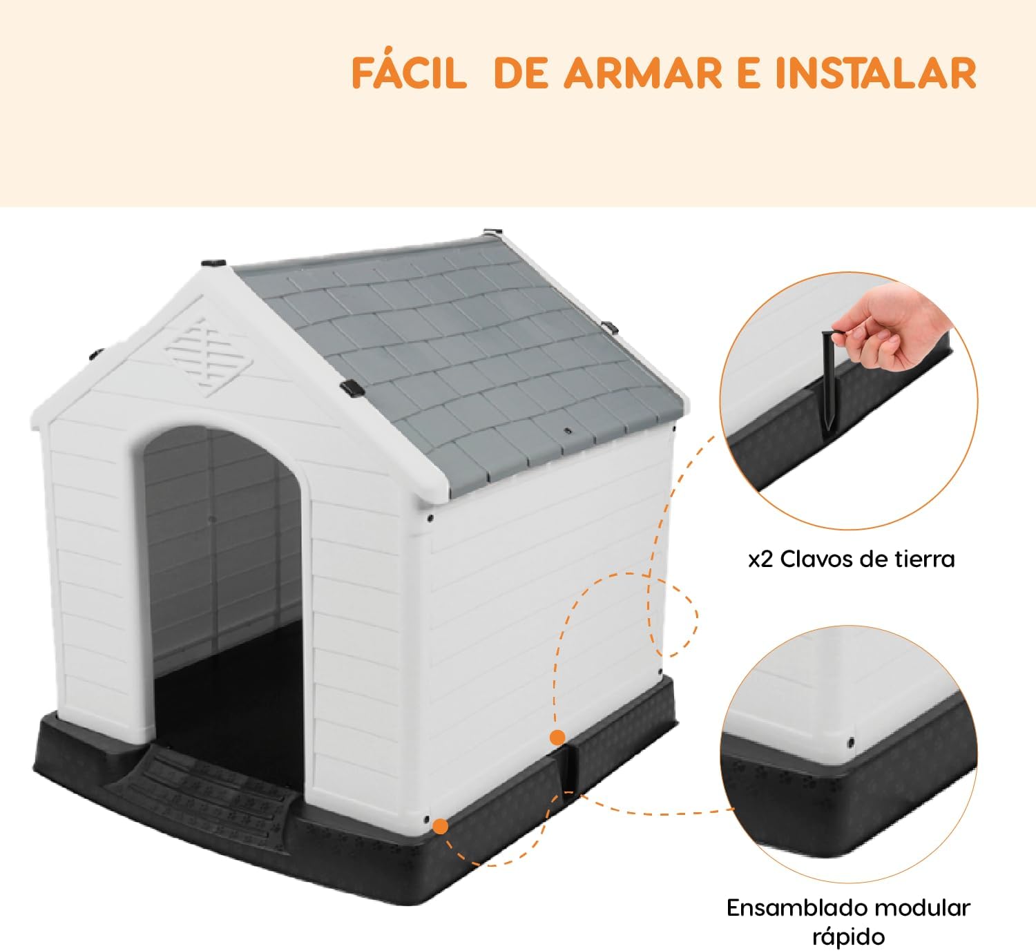 POLI PETS Casa de plástico para Perros, casa Duradera para Perros pequeños, medianos y Grandes, con Suelo Elevado y Rejillas de ventilación, ventila, fácil de Limpiar y Montar Dog Kennel
