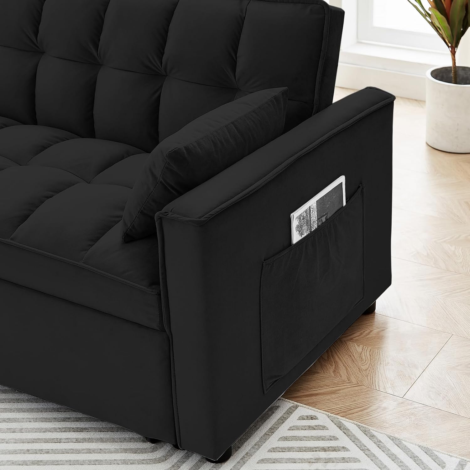 CALABASH Sofá convertible de 55 pulgadas 3 en 1 sofá de terciopelo pequeño con cama extraíble, respaldo reclinable, almohadas y bolsillos, futón para sala de estar, departamento, oficina—Máscara para aliviar la fatiga ocular