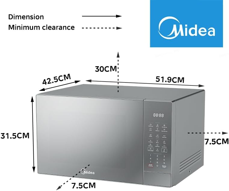 Midea MMDK14S2MG Horno de Microondas SmartECO 1.4 Pies Cúbicos 40L Silver Puerta Espejo