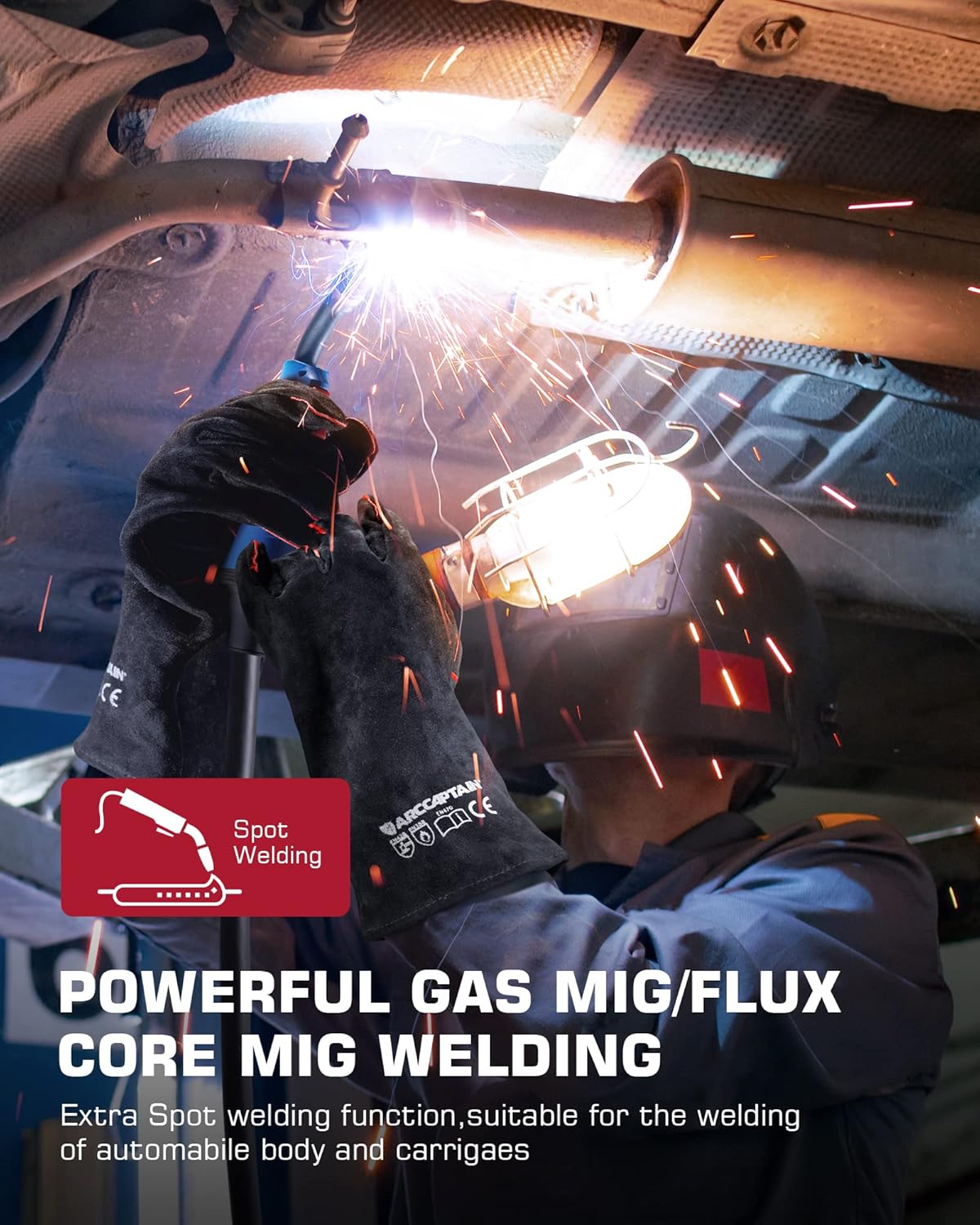 ARCCAPTAIN MIG Soldador, 200 amperios 6 en 1 gas MIG/núcleo de flujo sin gas MIG/Stick/Lift TIG/soldadura por punto/pistola de carrete 110 V/220 V de aluminio multiproceso máquina de soldadura con