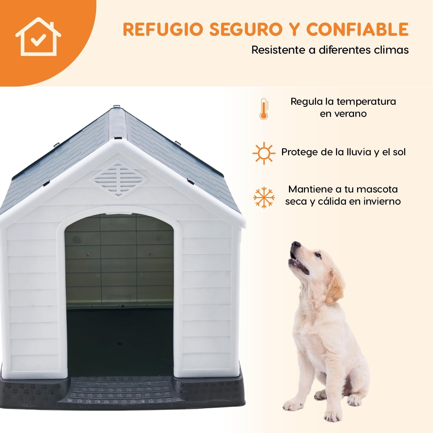 POLI PETS Casa de plástico para Perros, casa Duradera para Perros pequeños, medianos y Grandes, con Suelo Elevado y Rejillas de ventilación, ventila, fácil de Limpiar y Montar Dog Kennel