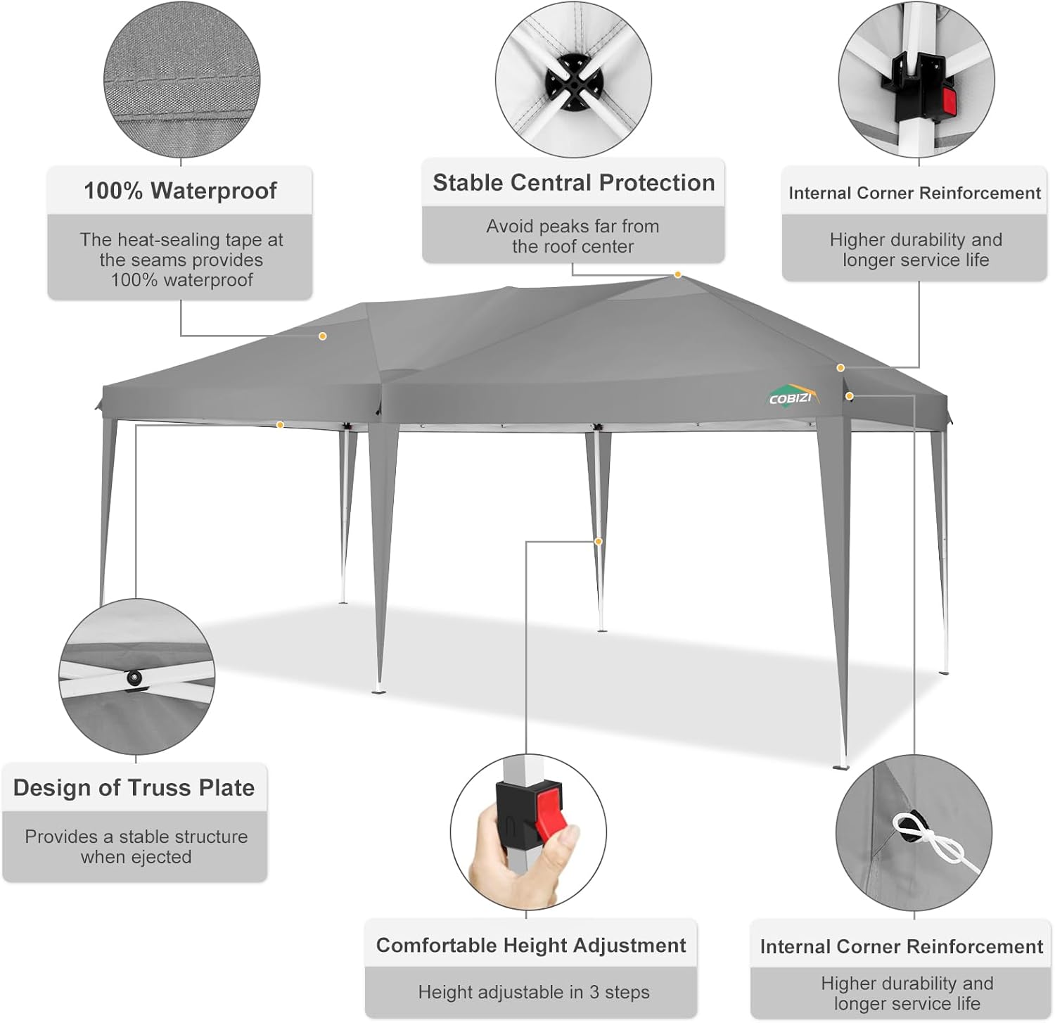 COBIZI - Toldo desplegable de 10 x 20 Pulgadas con 6 Paredes Laterales, toldo Impermeable para Eventos al Aire última intervensión, UPF 50+ cenador portátil para Fiestas, Playa, Camping, Boda,
