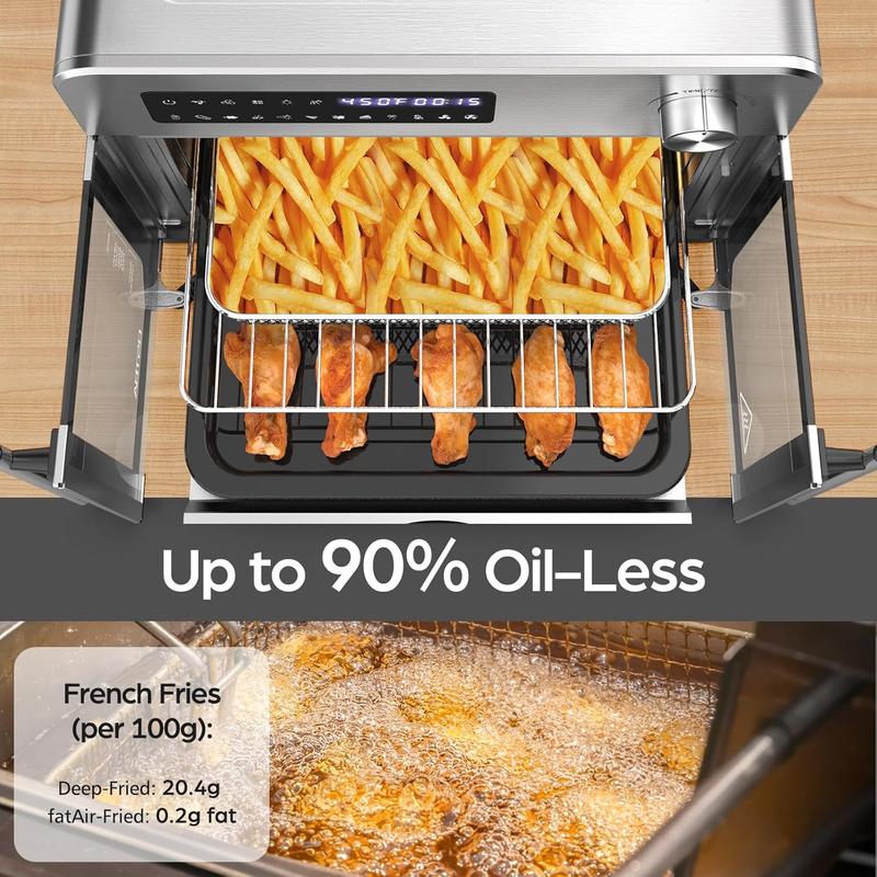 Combo de Freidora de Aire y Horno Tostador OSTBA con Puertas Francesas — Incluye 102 Recetas y 7 Accesorios. Freidora de Aire y Horno de Convección de Sobremesa Extra Grande 10 en 1: 95% Menos Aceite, Cocción Rápida y Crujiente, Fácil de Limpiar.