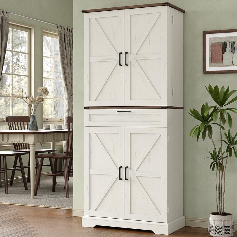 Armario despensero de cocina de 72 pulgadas, mueble de almacenamiento alto con 8 estantes en las puertas, 2 compartimentos y 1 cajón.