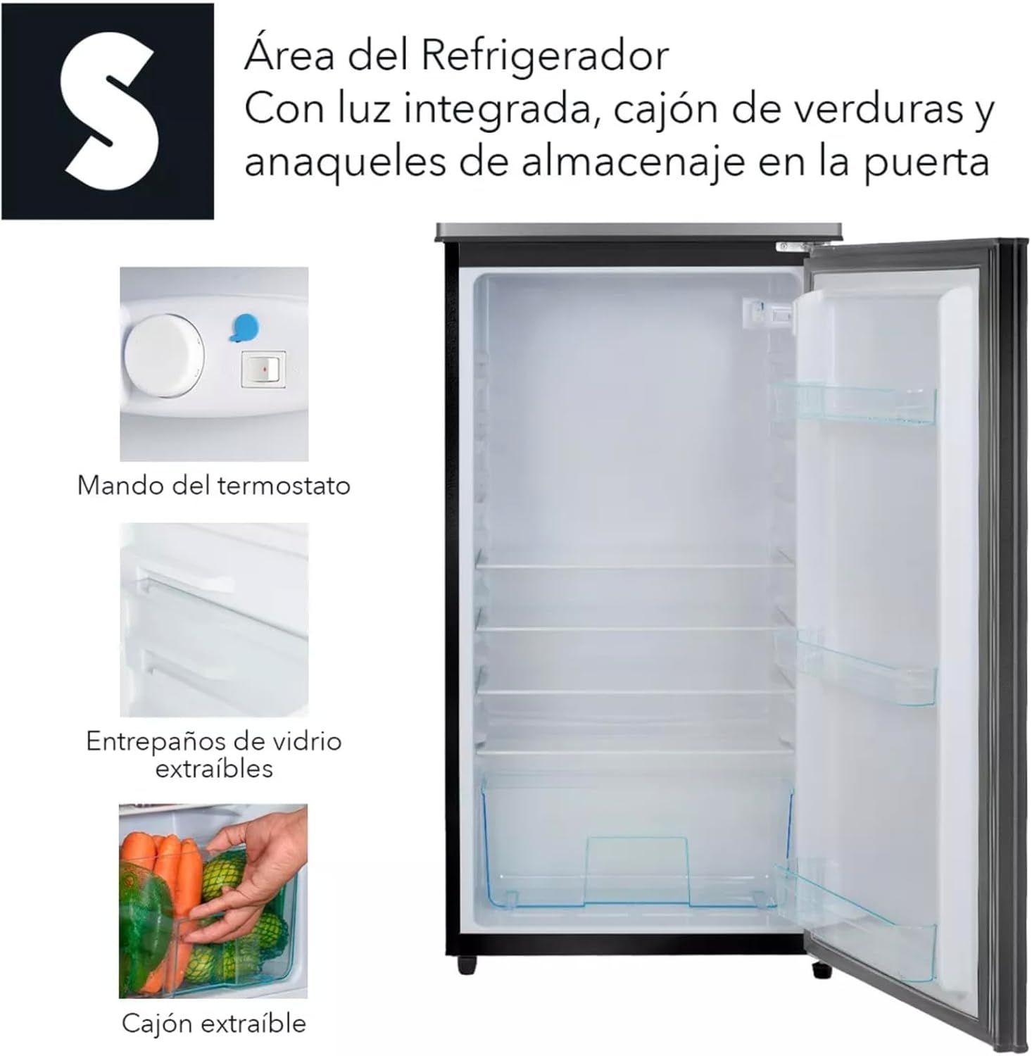 SIGNA Refrigerador 210L (7.4 pies cubicos) Frigobar Compacto Silver Refrigerador Con congelador de Acero Inoxidable Ideal Para Espacios Pequeños Frigobar Multifuncional (Plateado)