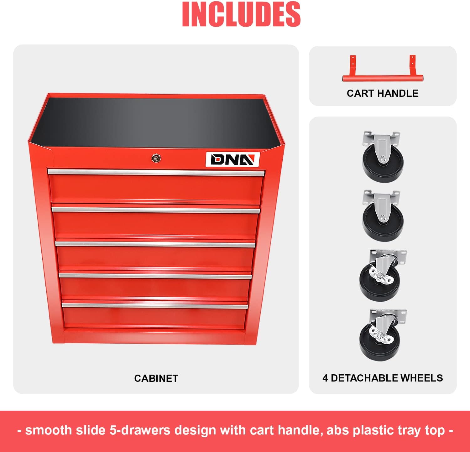 DNA MOTORING - Gabinete de Herramientas con Ruedas de plástico con Sistema de Bloqueo con Llave, Azul, TOOLS-00486