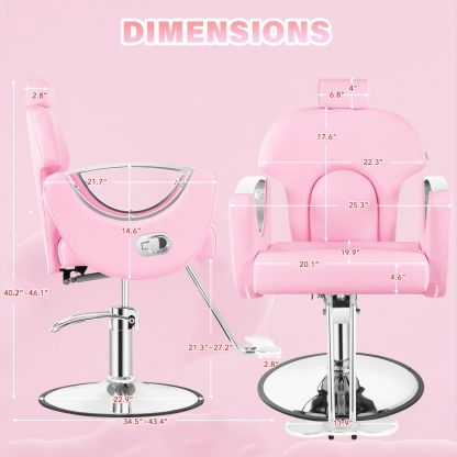 Silla de peluquero de salón, silla reclinable para peluquero, silla de peluquería con bomba hidráulica resistente, silla de peluquería giratoria de 360 grados para peluquería en casa, color rosa