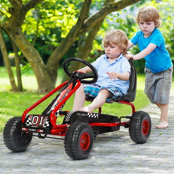 Costway Go kart de Pedales para Niños con 4 Ruedas Antideslizantes Asiento Envolvente y Freno de Mano Rojo 92 x 50 x 53 cm Costway Modern