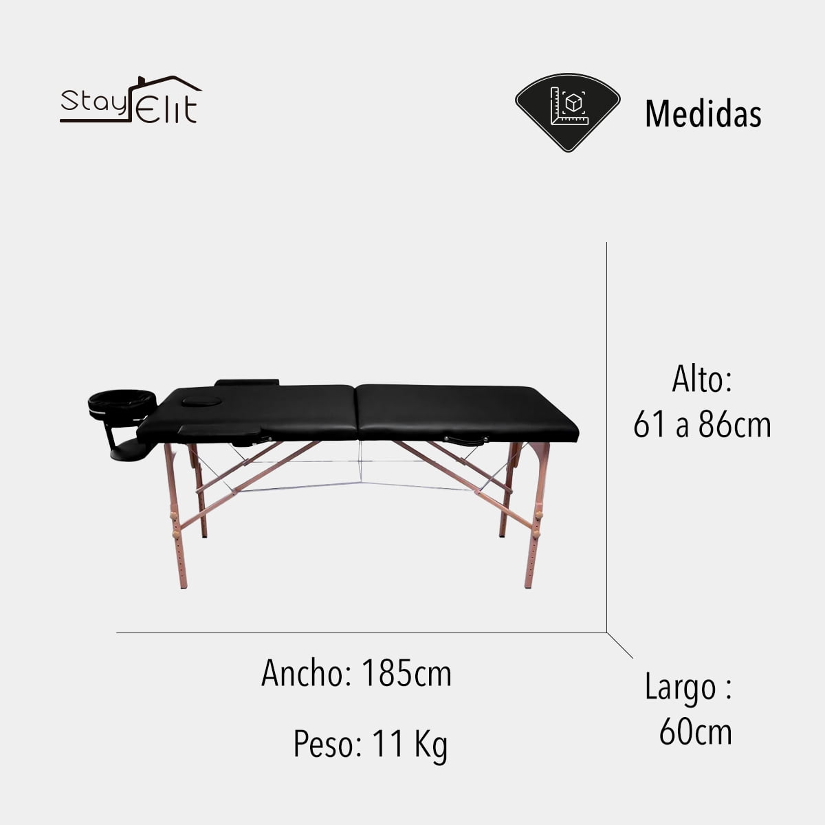 CAMILLA PARA MASAJE PLEGABLE PORTÁTIL Y RECLINABLE COLOR NEGRO LENIVÉ LENIVE CAMA-1N