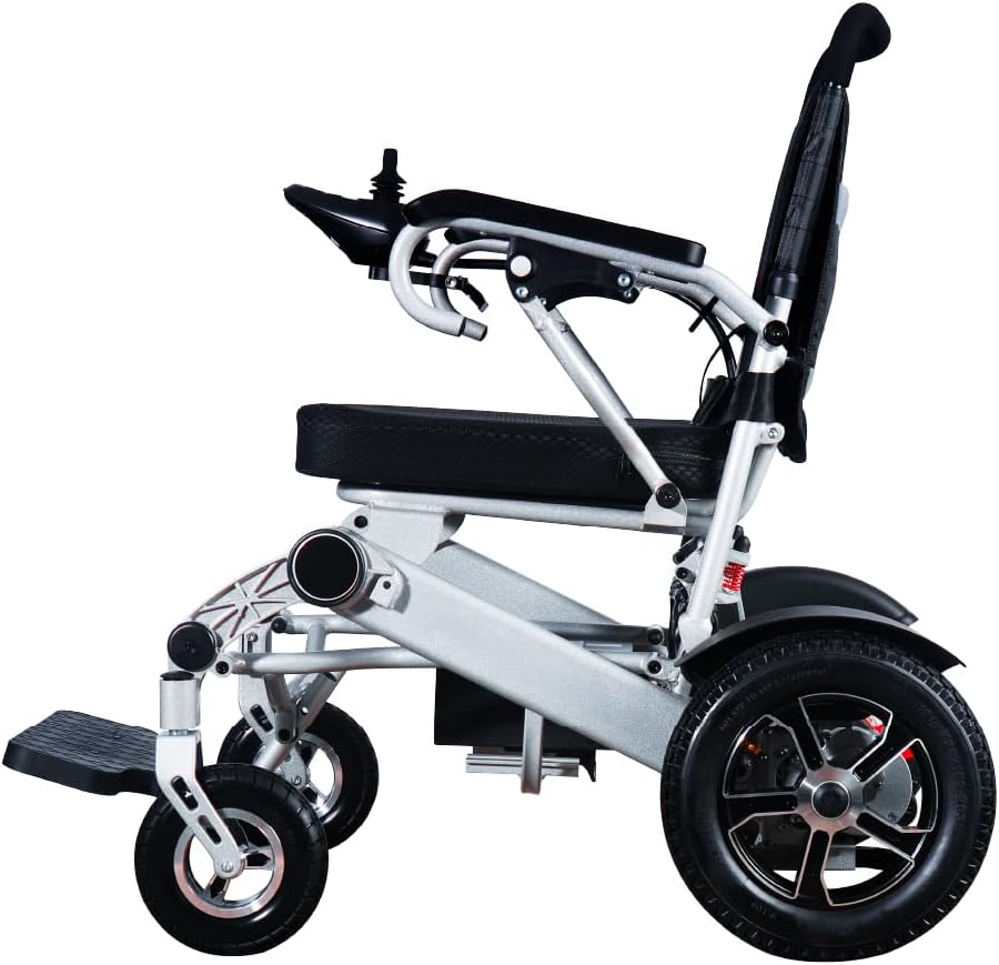 GAMBIMEDIC Silla De Ruedas Electrica Plegable Aluminio Todoterreno Ligera Portatil Facil Transporte Para Viaje Cuenta Con 4 Amortiguadores Facil Almacenaje Silla Motorizada Portatil