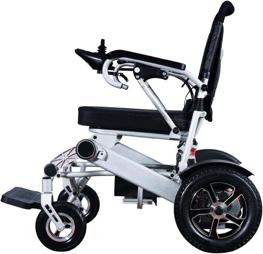 GAMBIMEDIC Silla De Ruedas Electrica Plegable Aluminio Todoterreno Ligera Portatil Facil Transporte Para Viaje Cuenta Con 4 Amortiguadores Facil Almacenaje Silla Motorizada Portatil