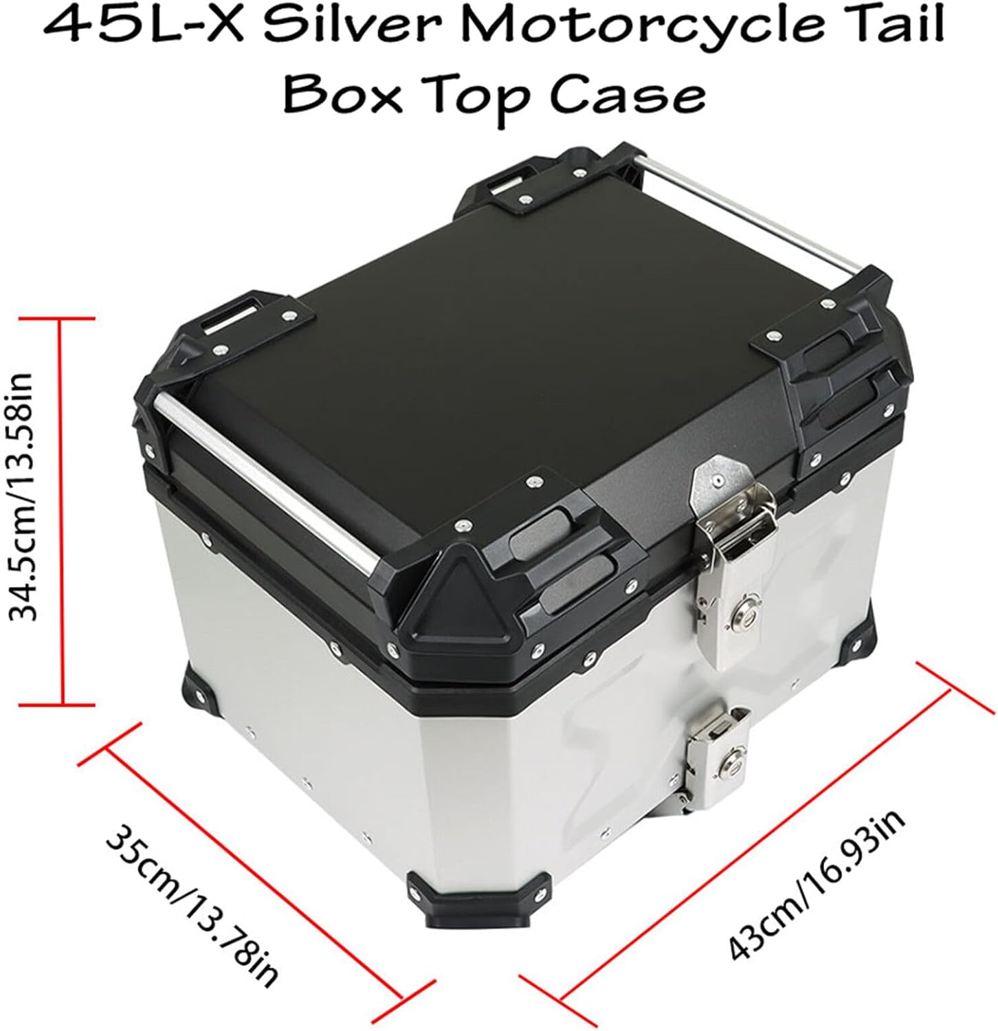 GXYWADY - Carcasa superior para motocicleta, 55L-X, color plata, aleación de aluminio, caja trasera para motocicleta, con espacio amplio y aspecto fresco, caja trasera para maletero de motocicleta,