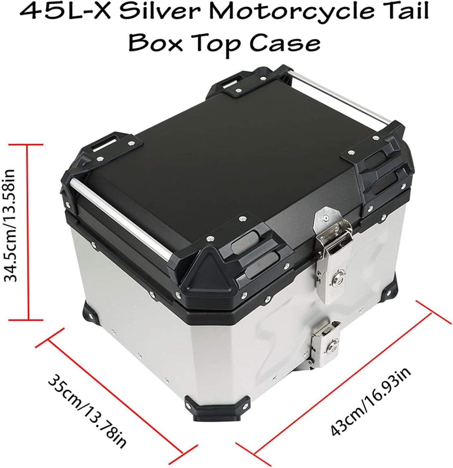 GXYWADY - Carcasa superior para motocicleta, 55L-X, color plata, aleación de aluminio, caja trasera para motocicleta, con espacio amplio y aspecto fresco, caja trasera para maletero de motocicleta,