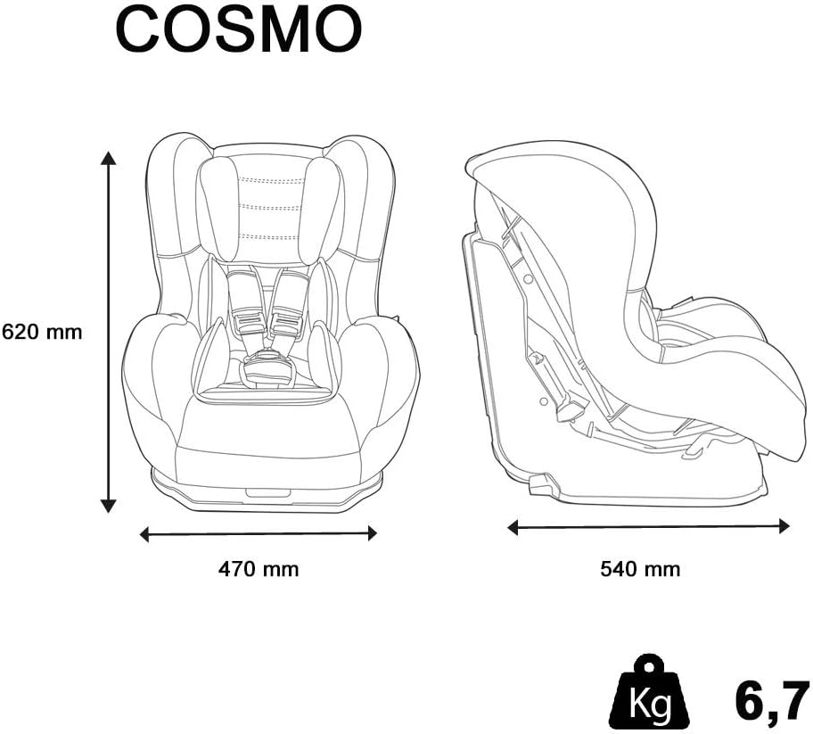 Disney - COSMO Autoasiento Grupo 0/1/2 (0-25Kg) - Made in France - Respaldo de carretera 0-10Kg - Inclinable -