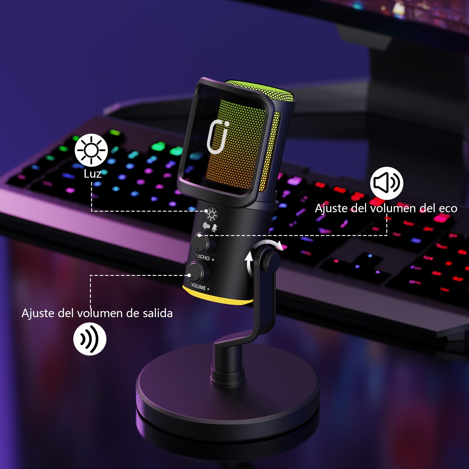 【Audífonos gratis】Micrófono JYX U-120 RGB para Gaming y Streaming con Auriculares – Cancelación de Ruido, Sonido Premium, USB/Tipo-C, Diseño Ergonómico y Funcional