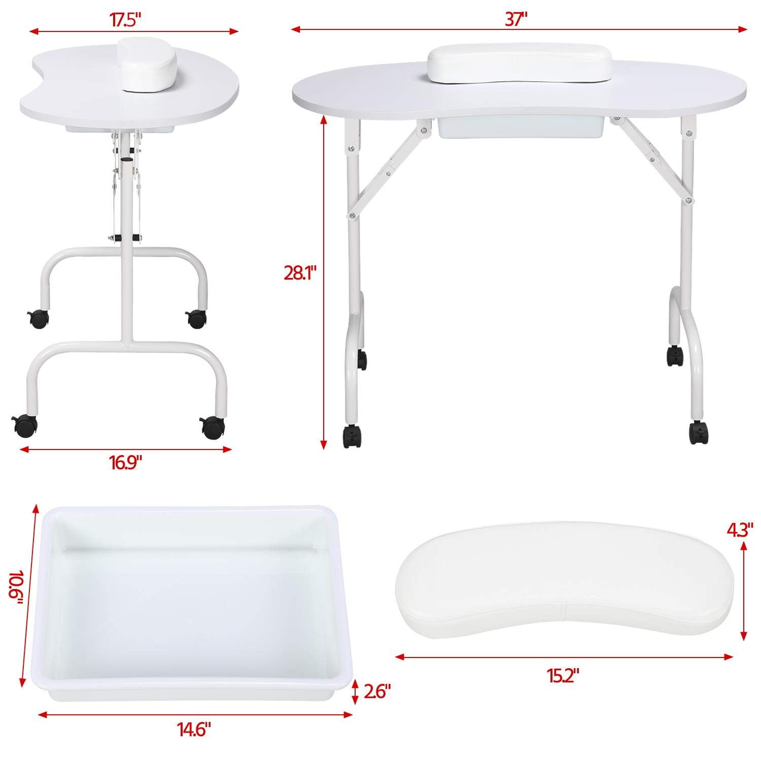 Mesa de manicura Yaheetech portátil y plegable de 37 pulgadas, blanca