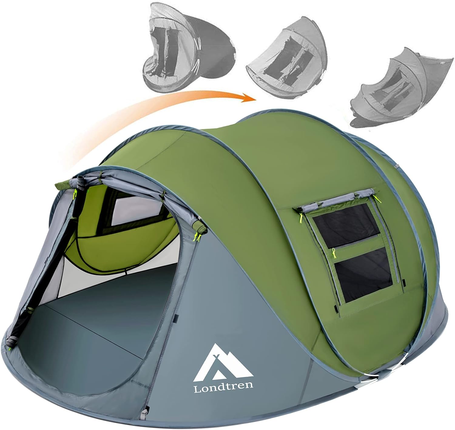 Tienda de campaña para 4 personas, fácil de desplegar e impermeable, configuración automática, 2 puertas, tiendas de campaña familiares instantáneas para camping, senderismo y viajes