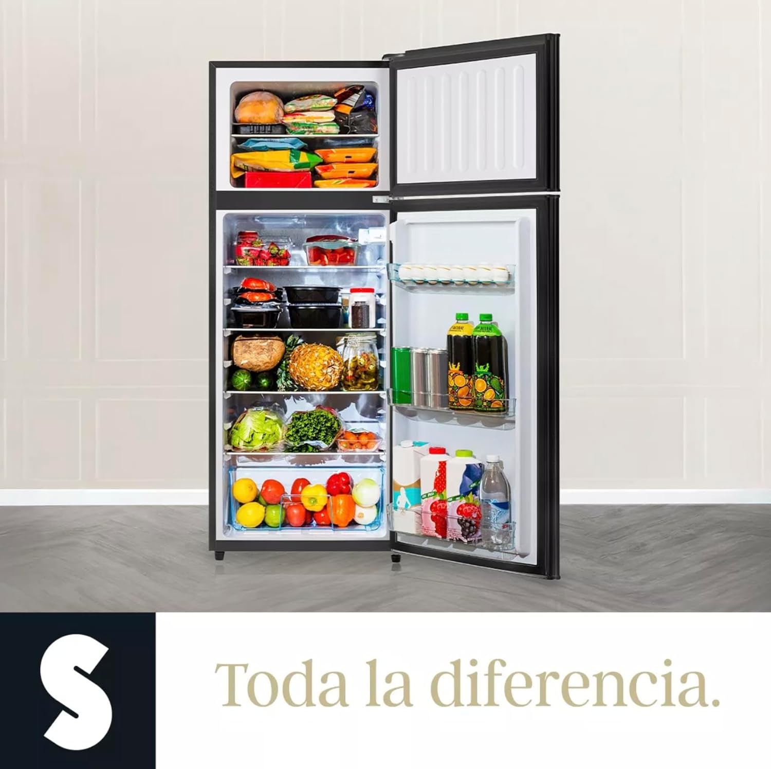 SIGNA Refrigerador 210L (7.4 pies cubicos) Frigobar Compacto Silver Refrigerador Con congelador de Acero Inoxidable Ideal Para Espacios Pequeños Frigobar Multifuncional (Plateado)