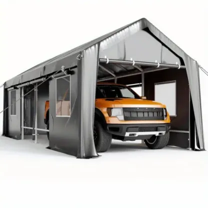 Cochecito a prueba de viento de 13'x25' de gran tamaño, marco reforzado antiviento de alta resistencia, garaje portátil para camionetas de tamaño completo, SUV, botes y remolques, altura ajustable, gris plateado