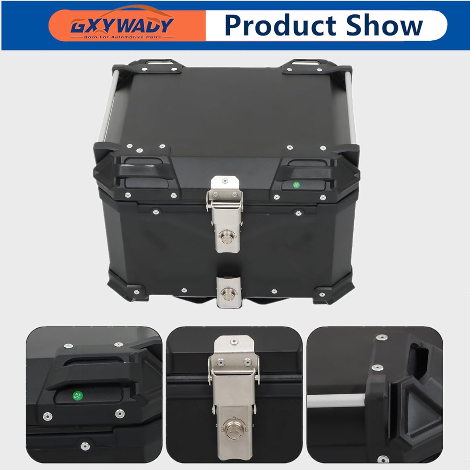 GXYWADY - Carcasa superior para motocicleta, 55L-X, color plata, aleación de aluminio, caja trasera para motocicleta, con espacio amplio y aspecto fresco, caja trasera para maletero de motocicleta,