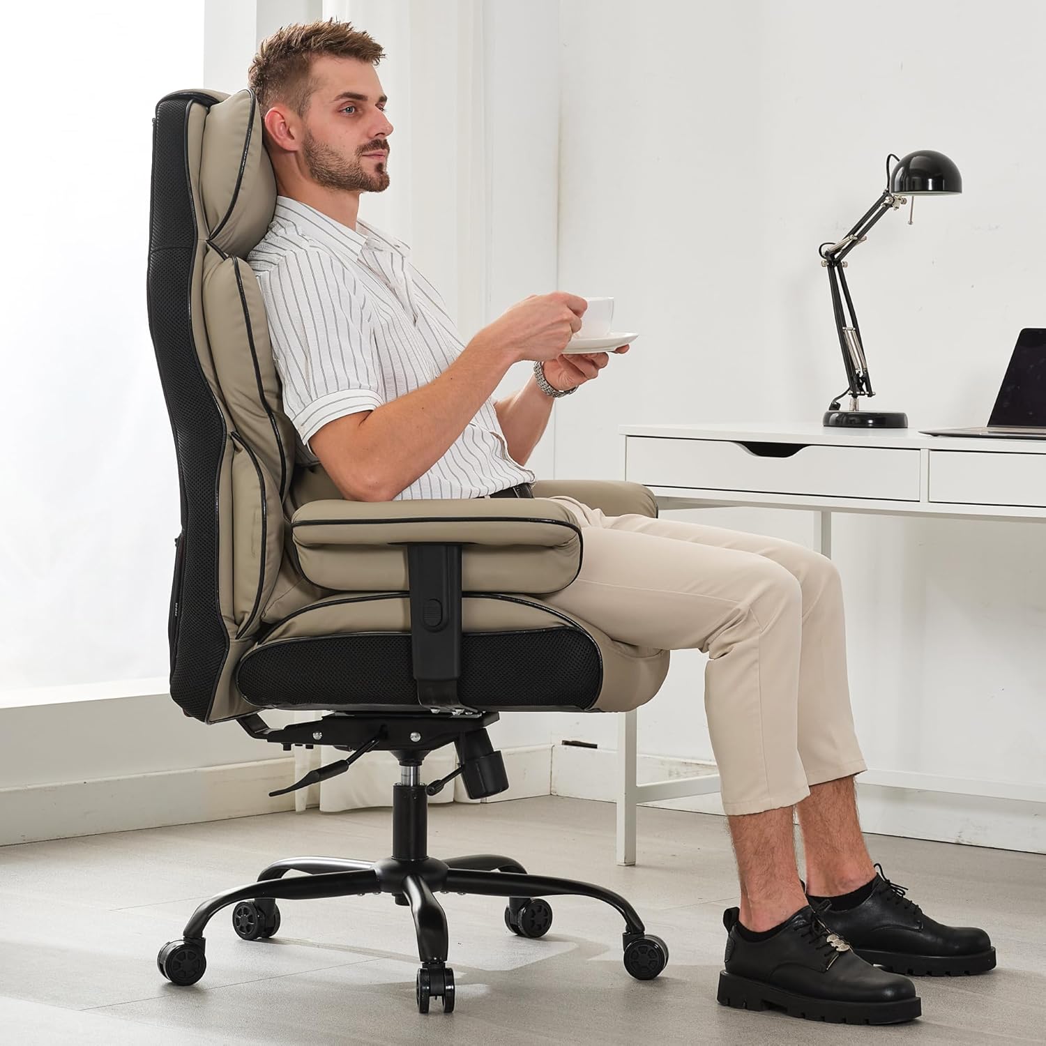 Gzagdecr - Silla de oficina grande y alta de 400 libras, silla de juego de piel sintético con respaldo alto, silla reclinable, silla de oficina ergonómica ejecutiva, soporte lumbar, silla de