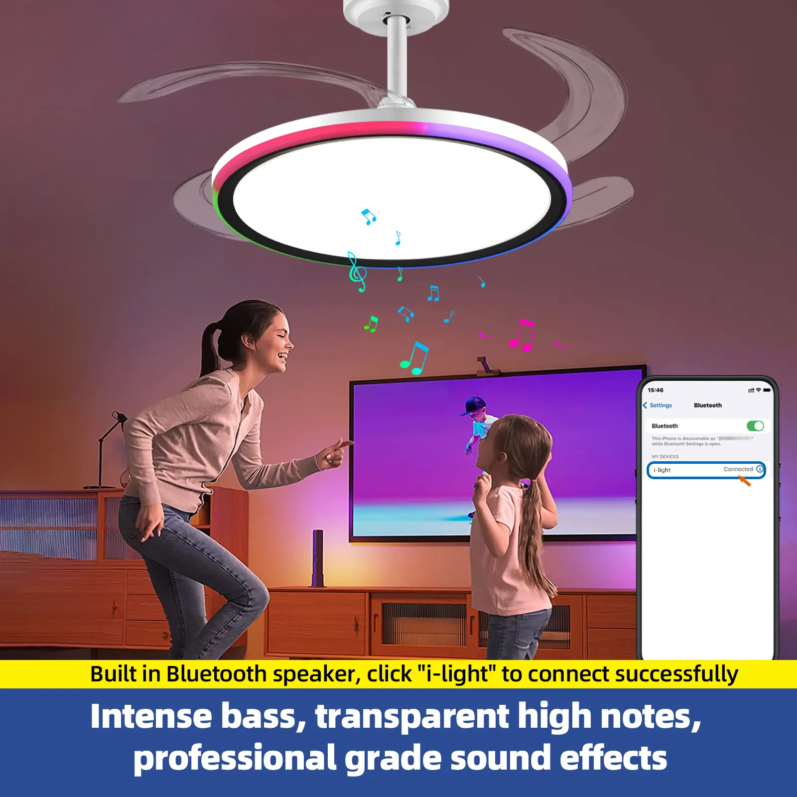 BaySquirrel Slim Invisible Ceiling Fans Lights with Remote Control & App 42 Inch Dimmable Fan 6 Retractable Blades 6-Speed Reversible Adjustable Rgb Lighting 24-Hour Timer Smart Lamp summervibes