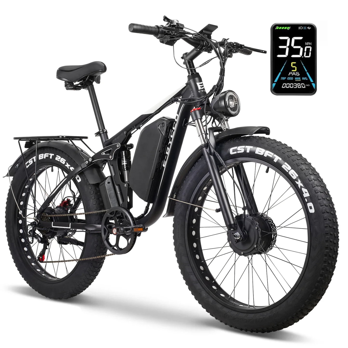 Bicicleta Eléctrica para Adultos 4000W Pico 5000W Motor Doble Ebike 52V 32AH 30-100 Millas hasta 45 MPH 26 Pulgadas Neumáticos Gordos Todo Terreno con Suspensión