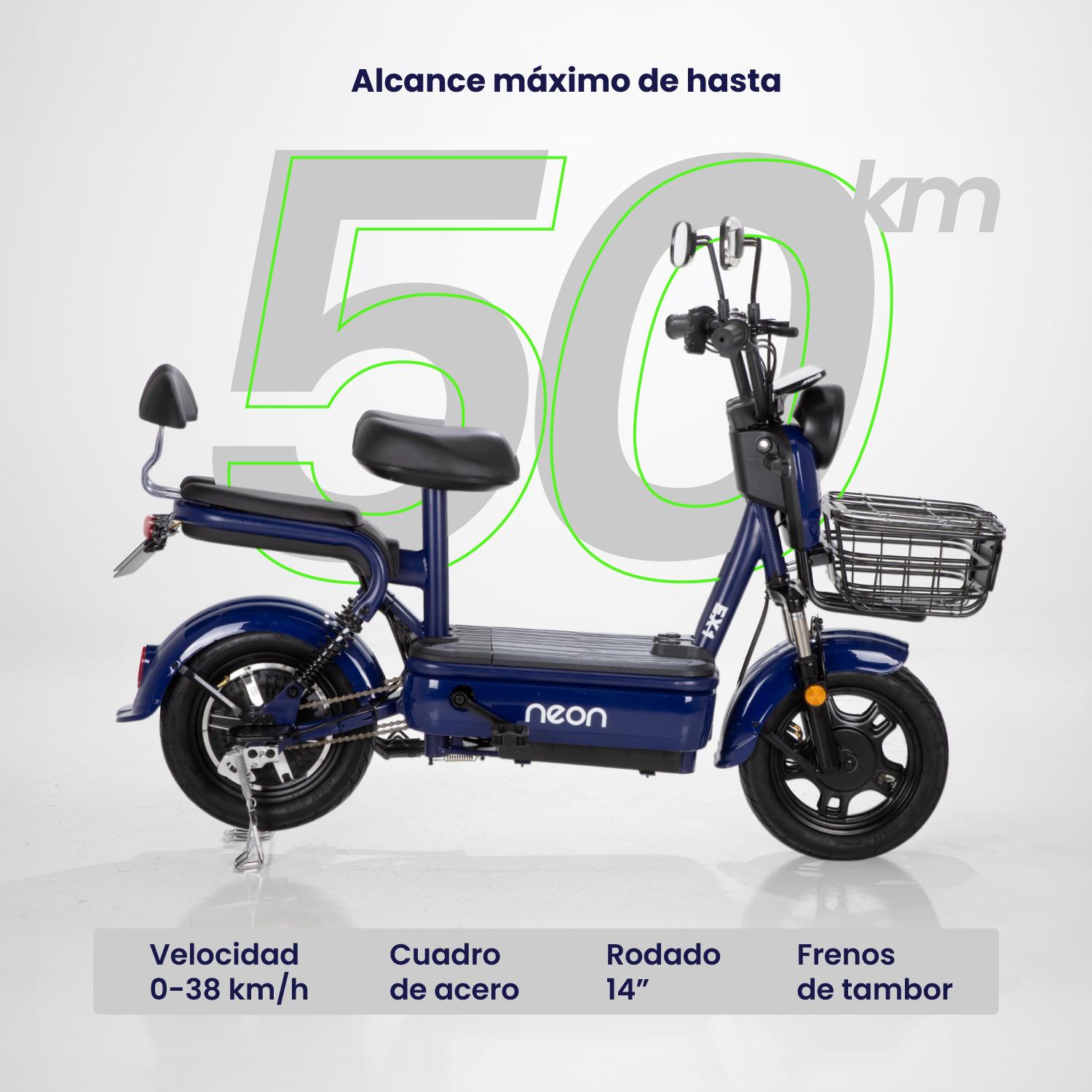 Bicicleta Eléctrica Motobici R14 Neon EX-1 Frenos de Tambor 350W 0-38 km/h 50km Acero verde