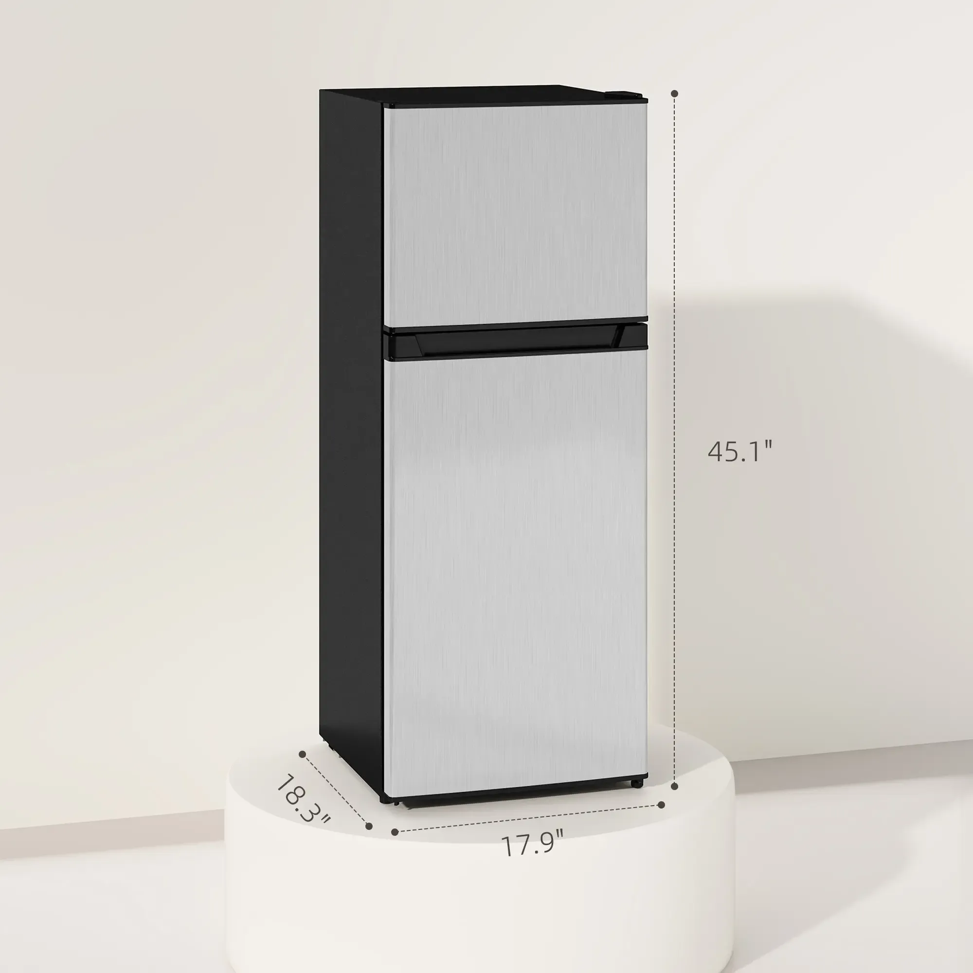 ❄️HOMCOM 3.2/4 Cu.Ft Mini Fridge with Freezer, Double Door Compact Refrigerator with Adjustable Thermostat, Shelf and Reversible Door for Bedroom, Dorm, Home Office, Energy Efficient