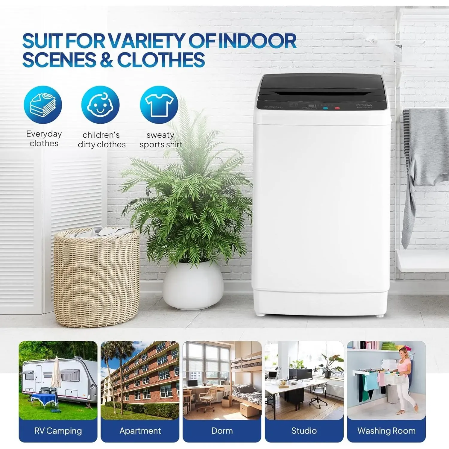 Lavadora ROVSUN de 17.8/25/30 libras, lavadora portátil totalmente automática con tambor de acero inoxidable, lavadora y secadora eléctrica combinadas con bomba de desagüe para el hogar y apartamento.