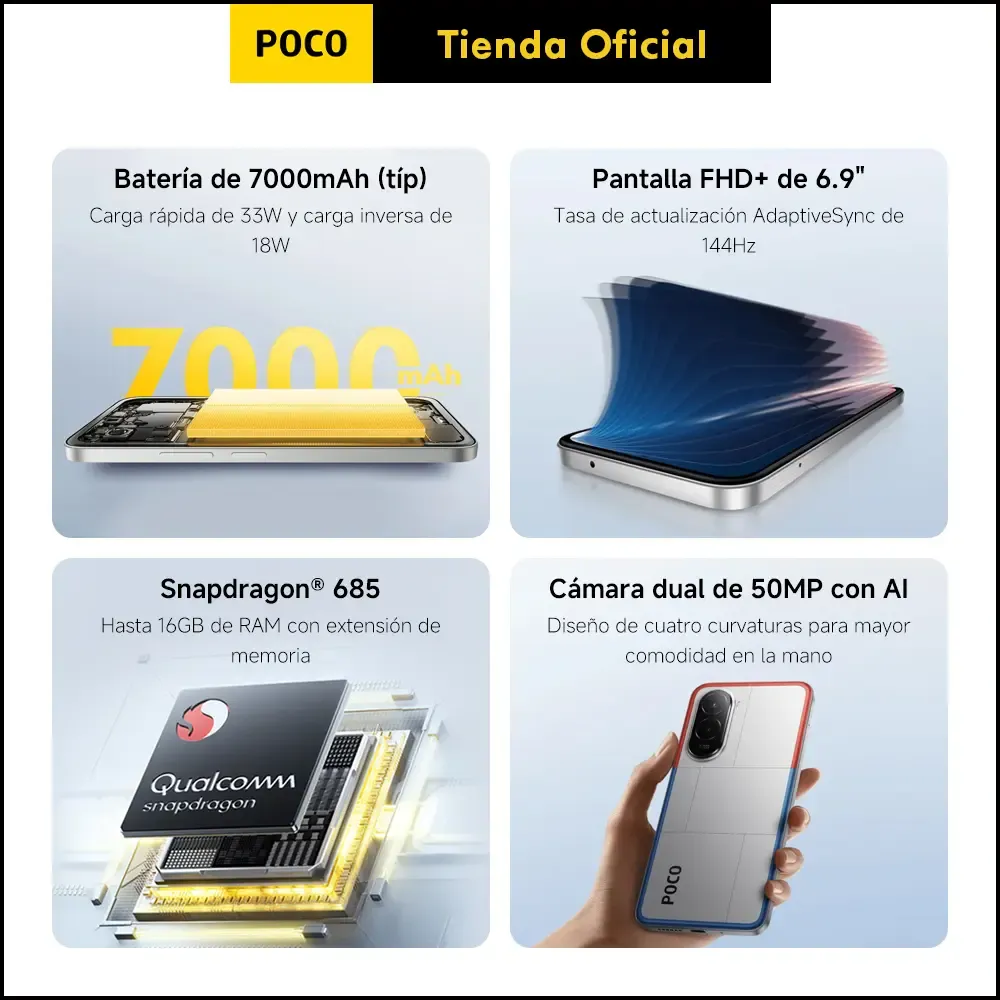Smartphone 8GB+256GB | Snapdragon 685 | Cámara de 50MP | Batería de 7000mAh | Carga Rápida de 33W | Carga Inversa de 18W | 6 MSI