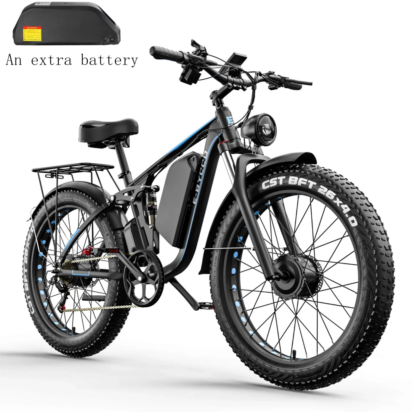 Bicicleta Eléctrica para Adultos 4000W Pico 5000W Motor Doble Ebike 52V 32AH 30-100 Millas hasta 45 MPH 26 Pulgadas Neumáticos Gordos Todo Terreno con Suspensión