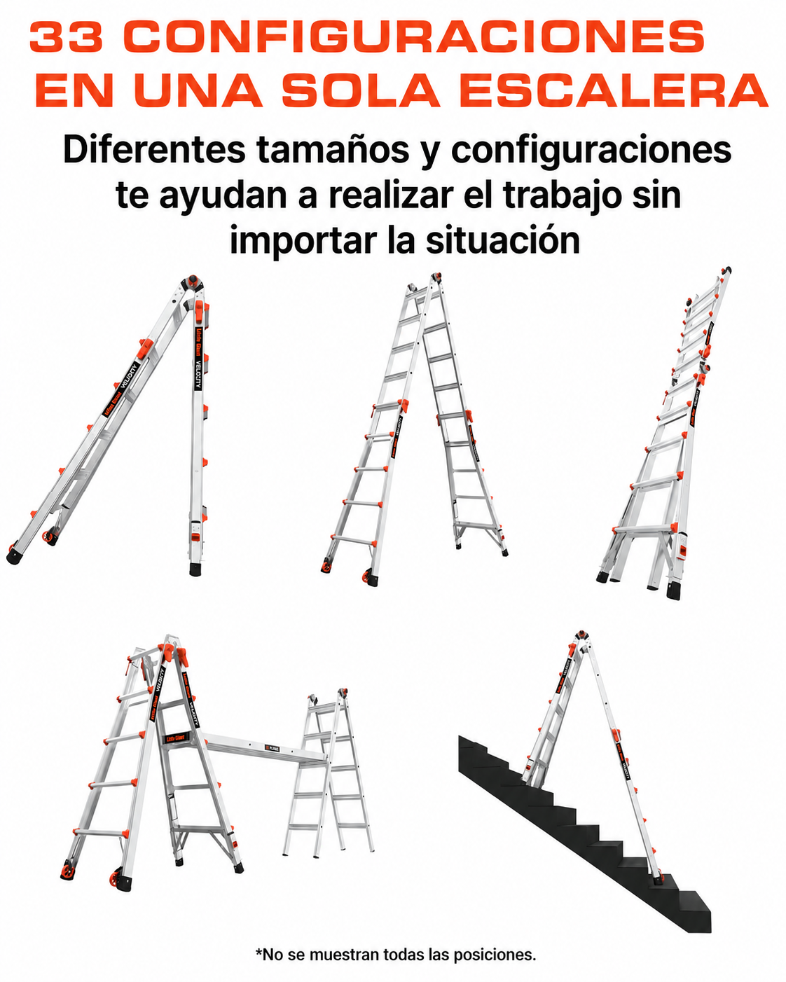 Little Giant Ladders Velocity Escalera plegable multiposición de 17 pies, aluminio, capacidad de carga de 300 libras, tipo 1A extra resistente, alcance de 18 pies, con niveladores de carraca y ruedas