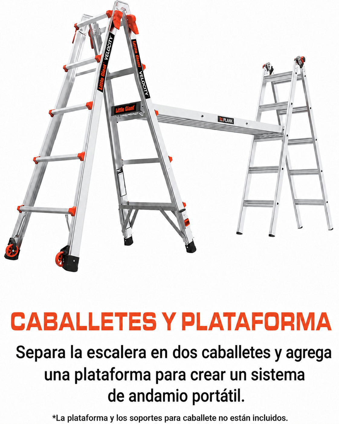 Little Giant Ladders Velocity Escalera plegable multiposición de 17 pies, aluminio, capacidad de carga de 300 libras, tipo 1A extra resistente, alcance de 18 pies, con niveladores de carraca y ruedas