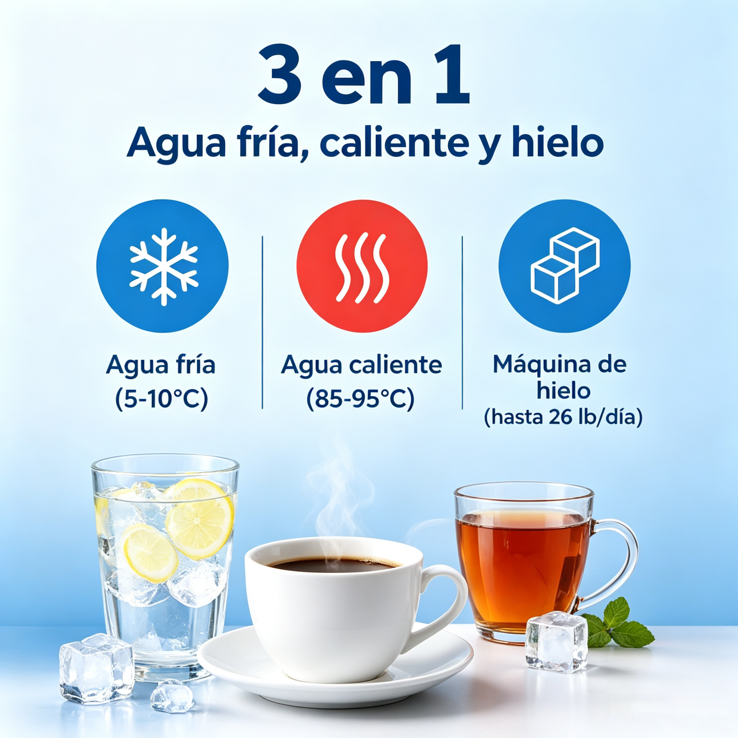 🧊 Dispensador de Agua RCA RWC750 3 en 1 | Agua Fría y Caliente + Máquina de Hielo Integrada