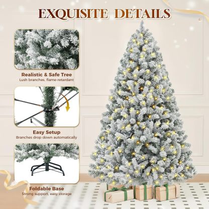 DAHAN Árbol de Navidad Nevado con 250 Luces LED Integradas, 1.8M, PVC y PE, 1072 Puntas, Control por App, Multicolor y Blanco Cálido, Base de Metal