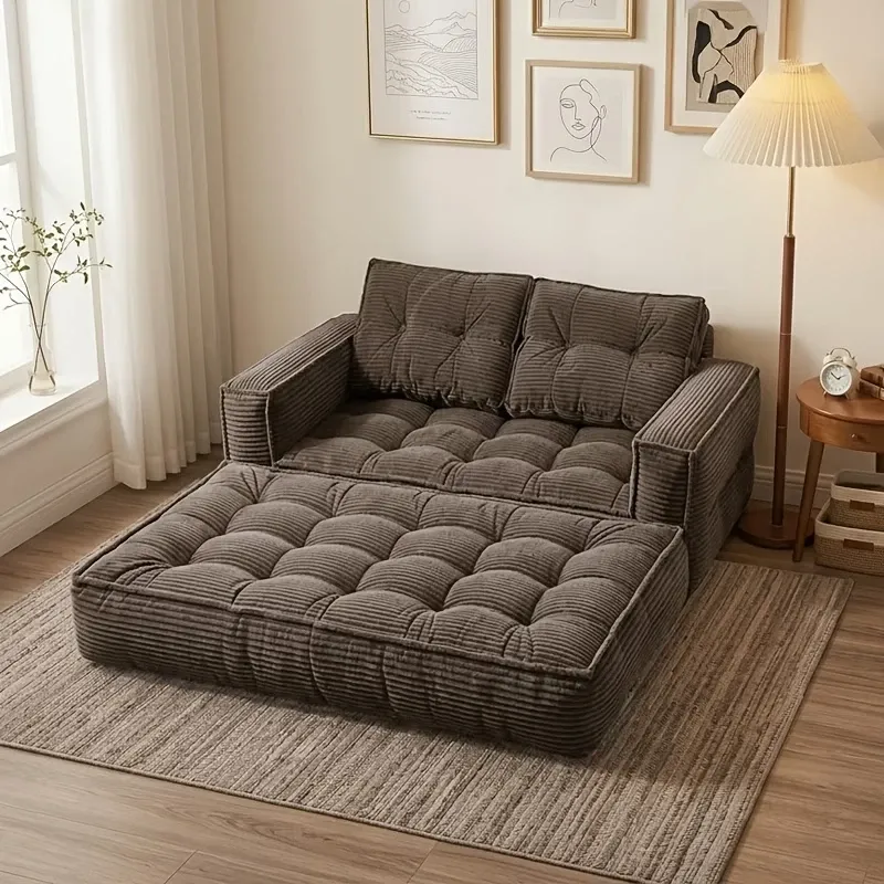Sofá cama doble tapizado, plegable y convertible, ideal para espacios pequeños como apartamentos, residencias estudiantiles o salas de estar pequeñas. Puede utilizarse para relajarse, leer o tomar una siesta.