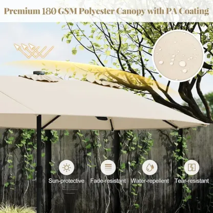 【Luces LED solares】Sombrilla grande de patio COSTWAY de 4,5 m, sombrilla doble extragrande para exteriores con base, 36 luces LED y manivela para jardín, terraza, piscina, patio, decoración del 4 de julio, regalo para papá