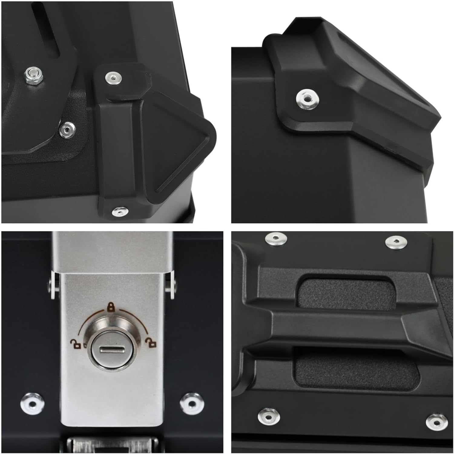 Labwork - Caja trasera para motocicleta de 45 l, con placa de montaje, aleación de aluminio dura, cierre de seguridad contra robo, metal plateado, caja trasera para maletero